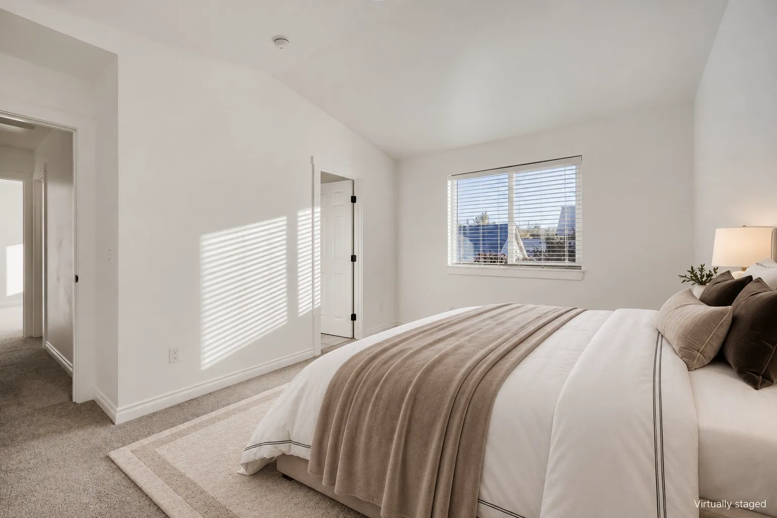 Primary bedroom, second angle, virtually staged