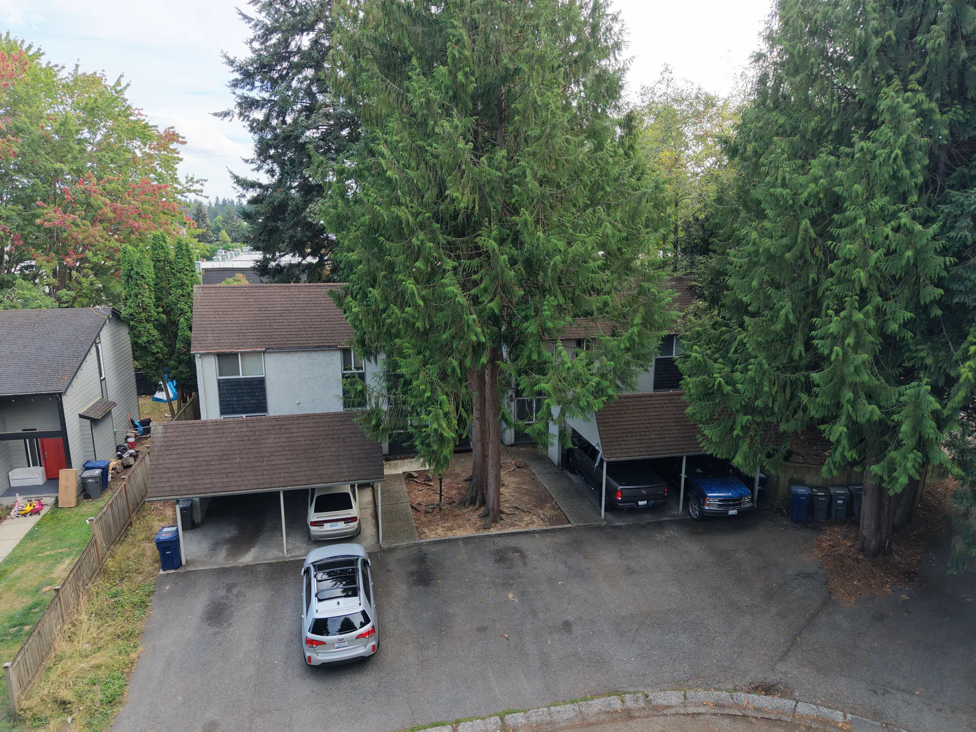Elevated view of the building and parking area
